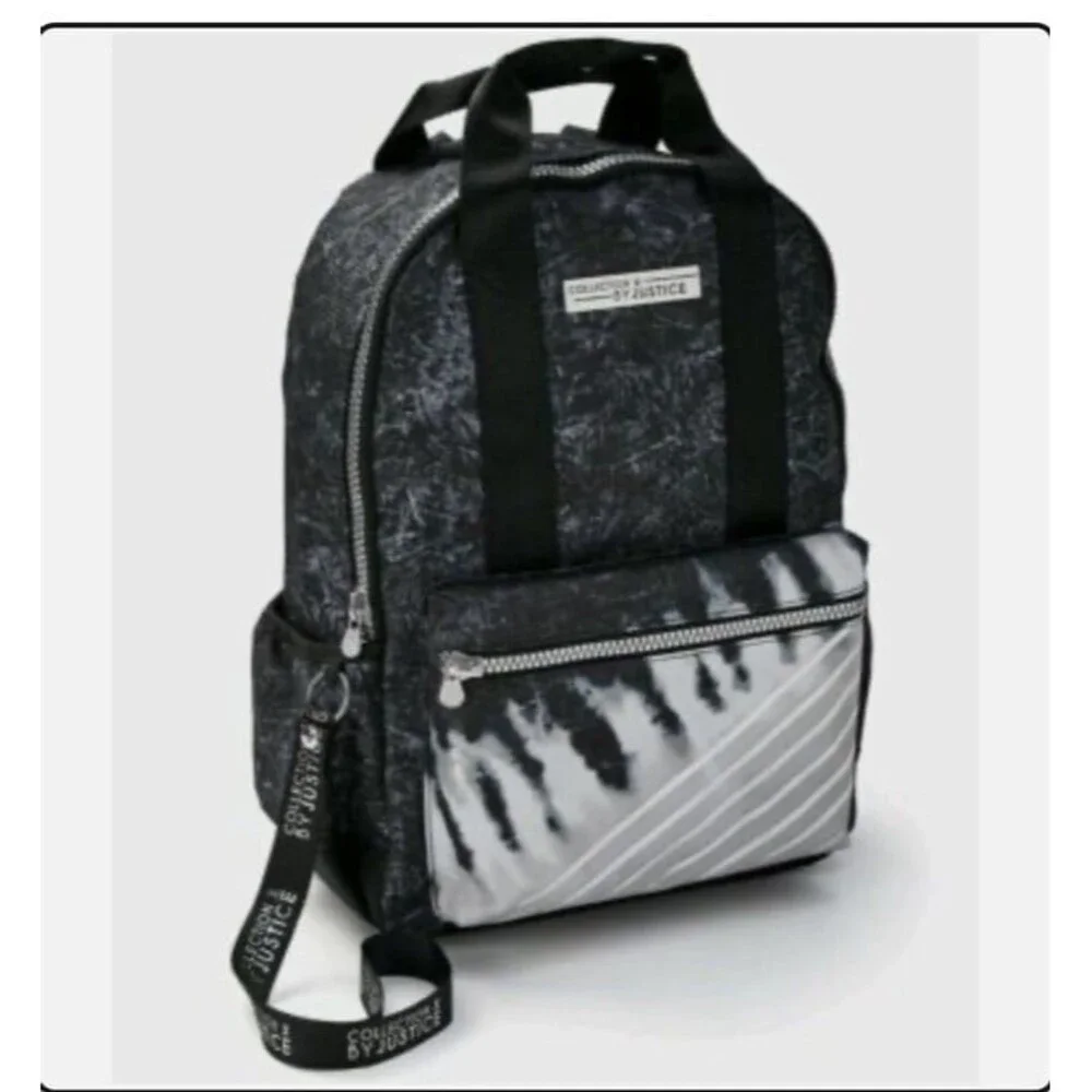 Justice Backpack Set Collect X  3Pc Tie Dye Bl n Wt Silver lunch box bottle NWOT